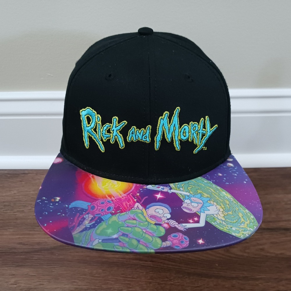 Rick and Morty Bioworld Snapback Hat Galaxy Portal Flat Brim Adjustable Cap